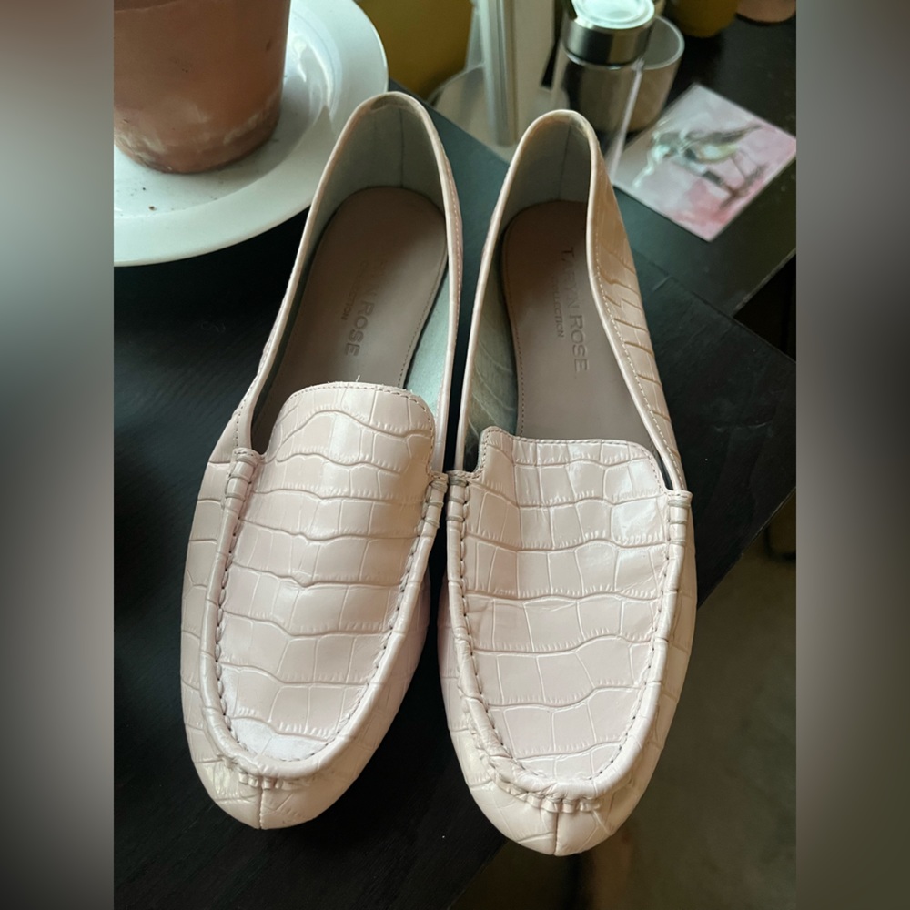 Taryn Rose Collection Pink Genuine Leather Loafers, Faux Crocodile
